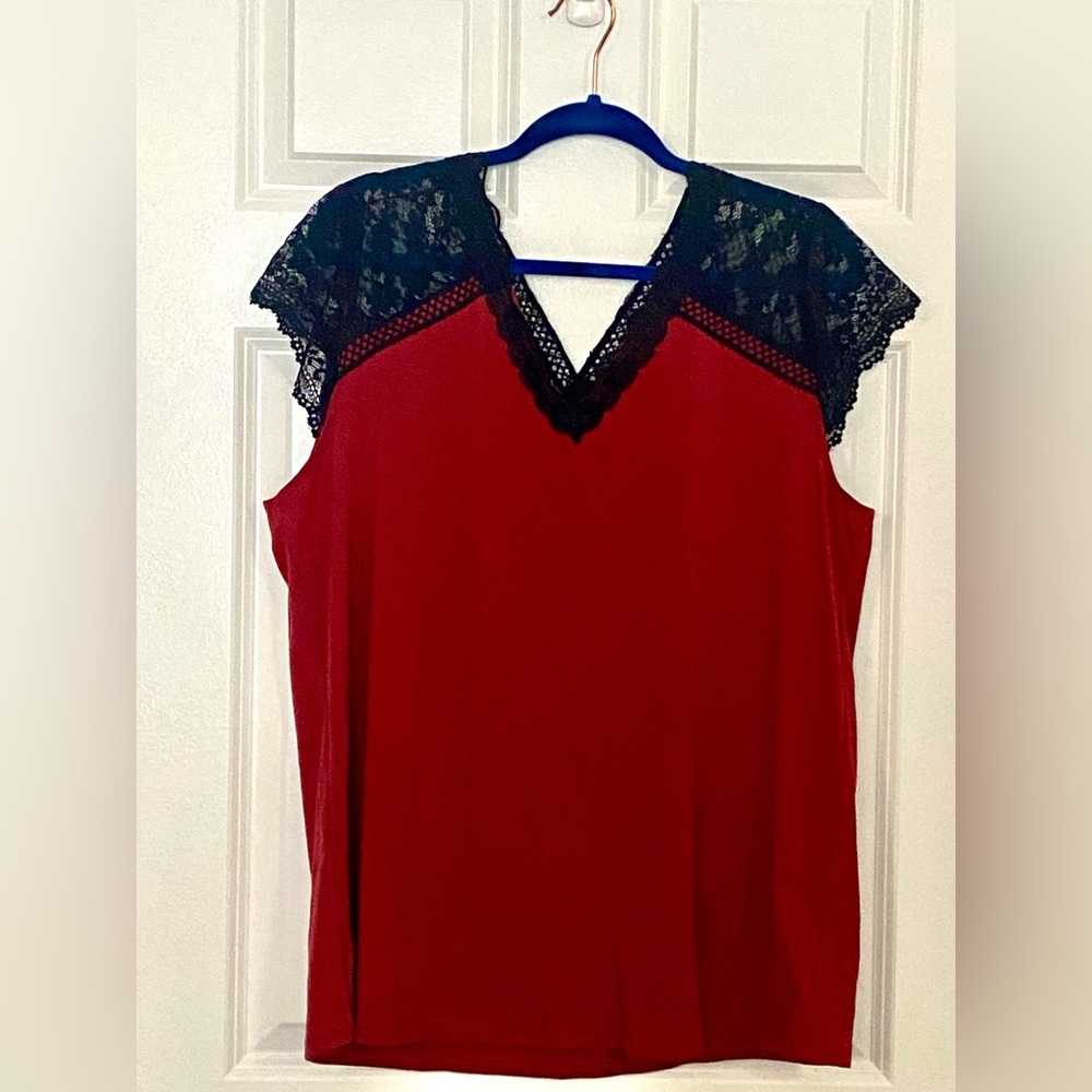 V-Neck with Lace Trim Blouse